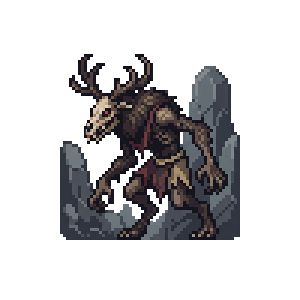 A Terrifying Horned Wendigo Stalking Through Ancient Stone Monoliths