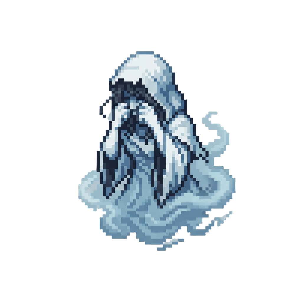 A Weeping White Lady Ghost Hovering in Cold Blue Mist