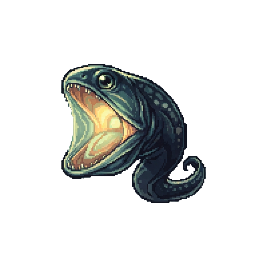 A Phosphorescent Gulper Eel Opening Its Vast Jaws
