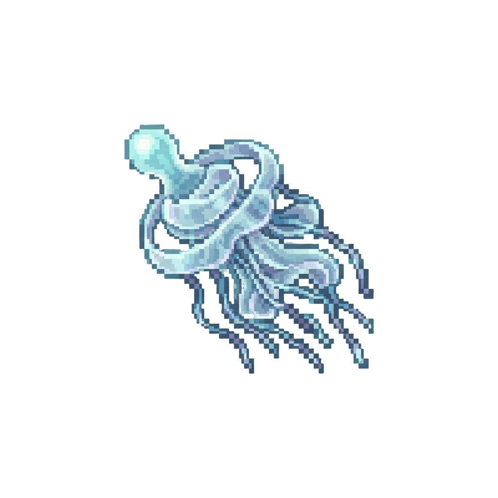 A Ghostly Translucent Siphonophore Drifting in Ribbons