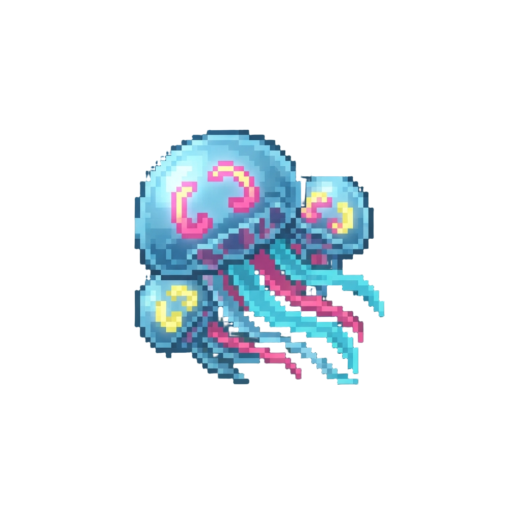 A Cluster of Glowing Neon Moon Jellyfish