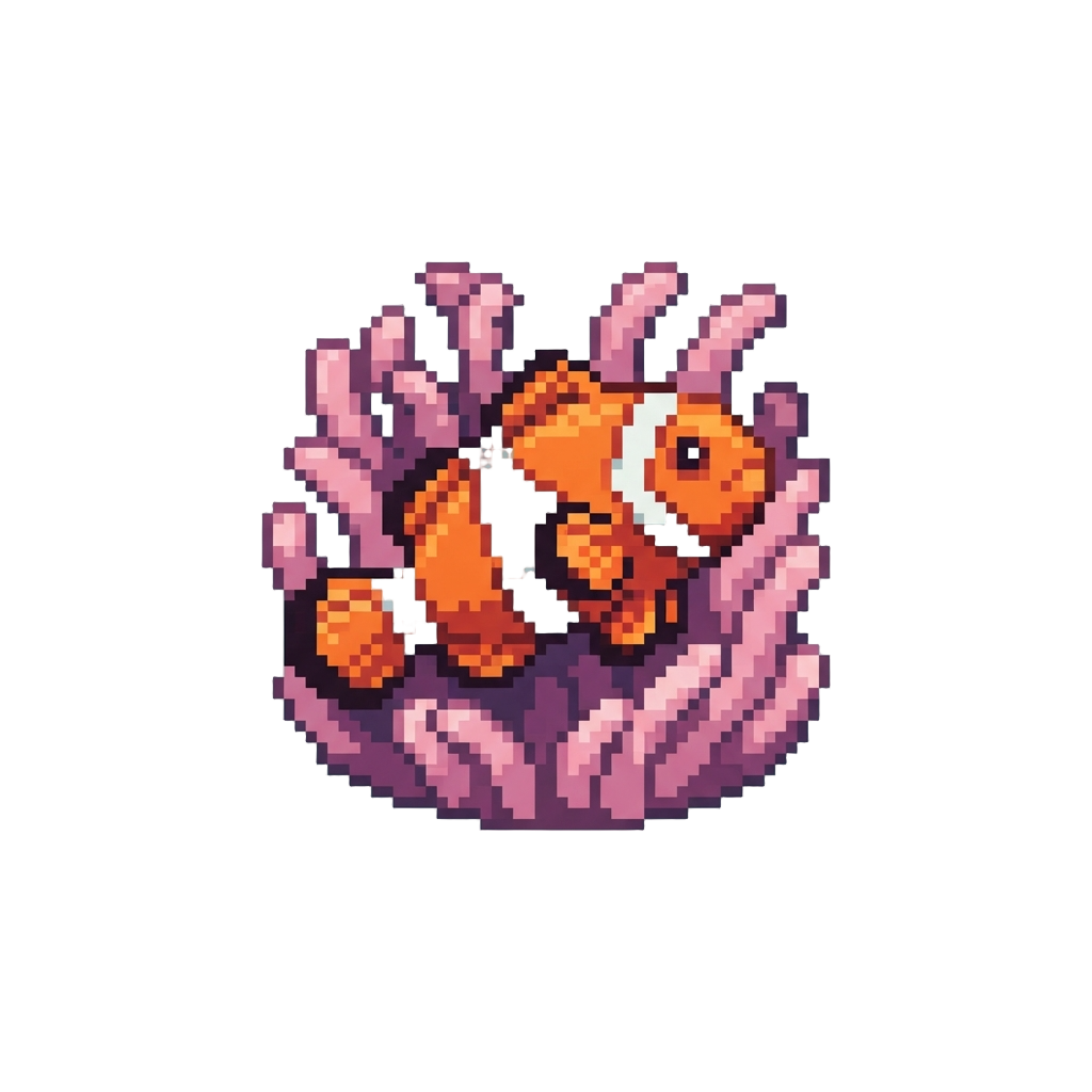 A Curious Striped Clownfish Darting Through Anemones