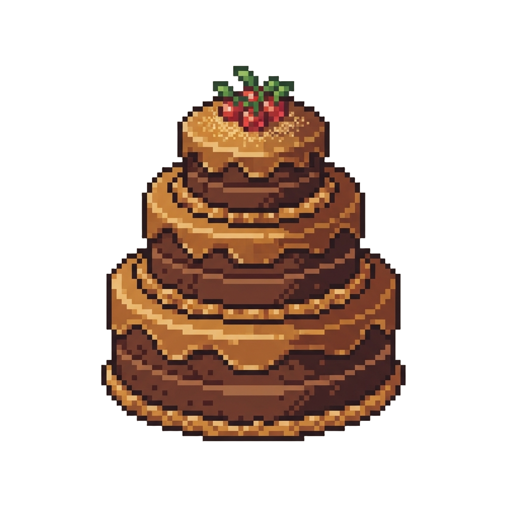 A Towering Golden Three-tier Chocolate Cake