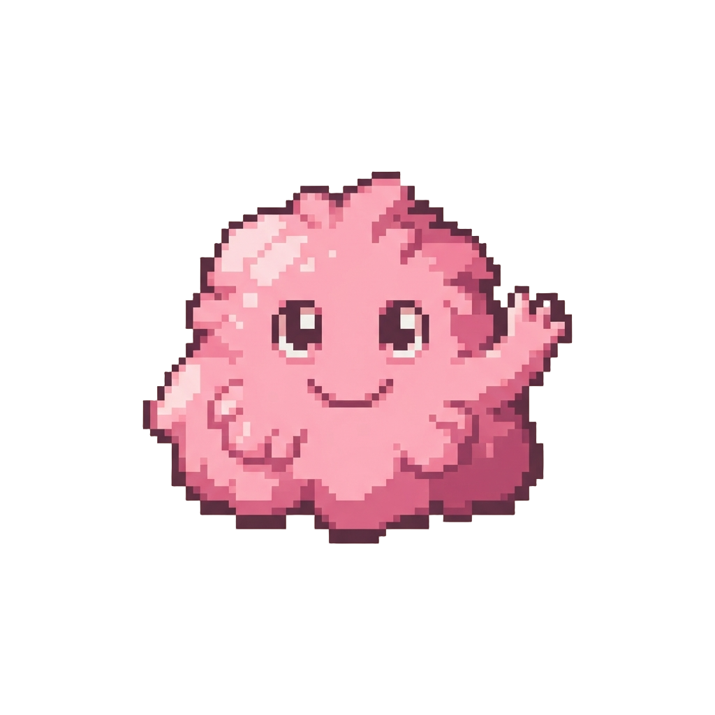 A Fluffy Pink Mold Monster Waving a Tiny Hand