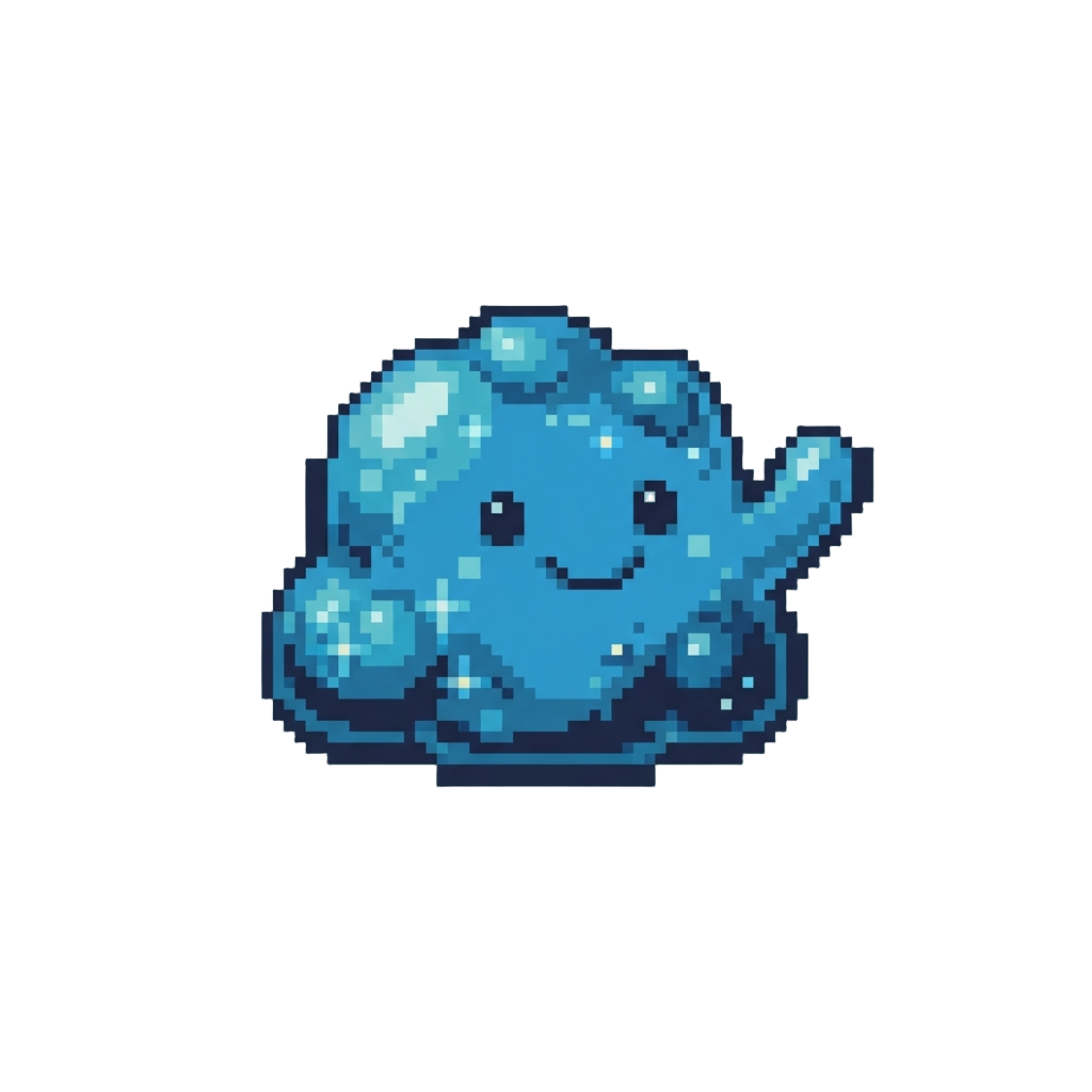 A Blue Sparkly Mold Blob Smiling and Waving Hello