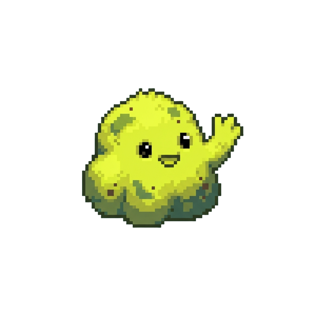 A Neon Yellow Mold Spore Giving a Cheerful Wave
