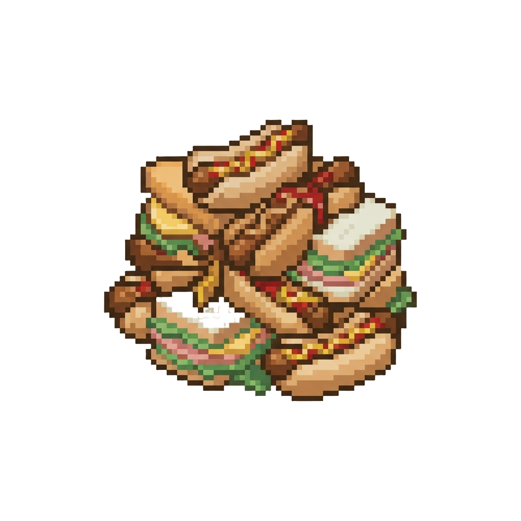 A Massive Spill of Hot Dogs and Sandwich Stacks
