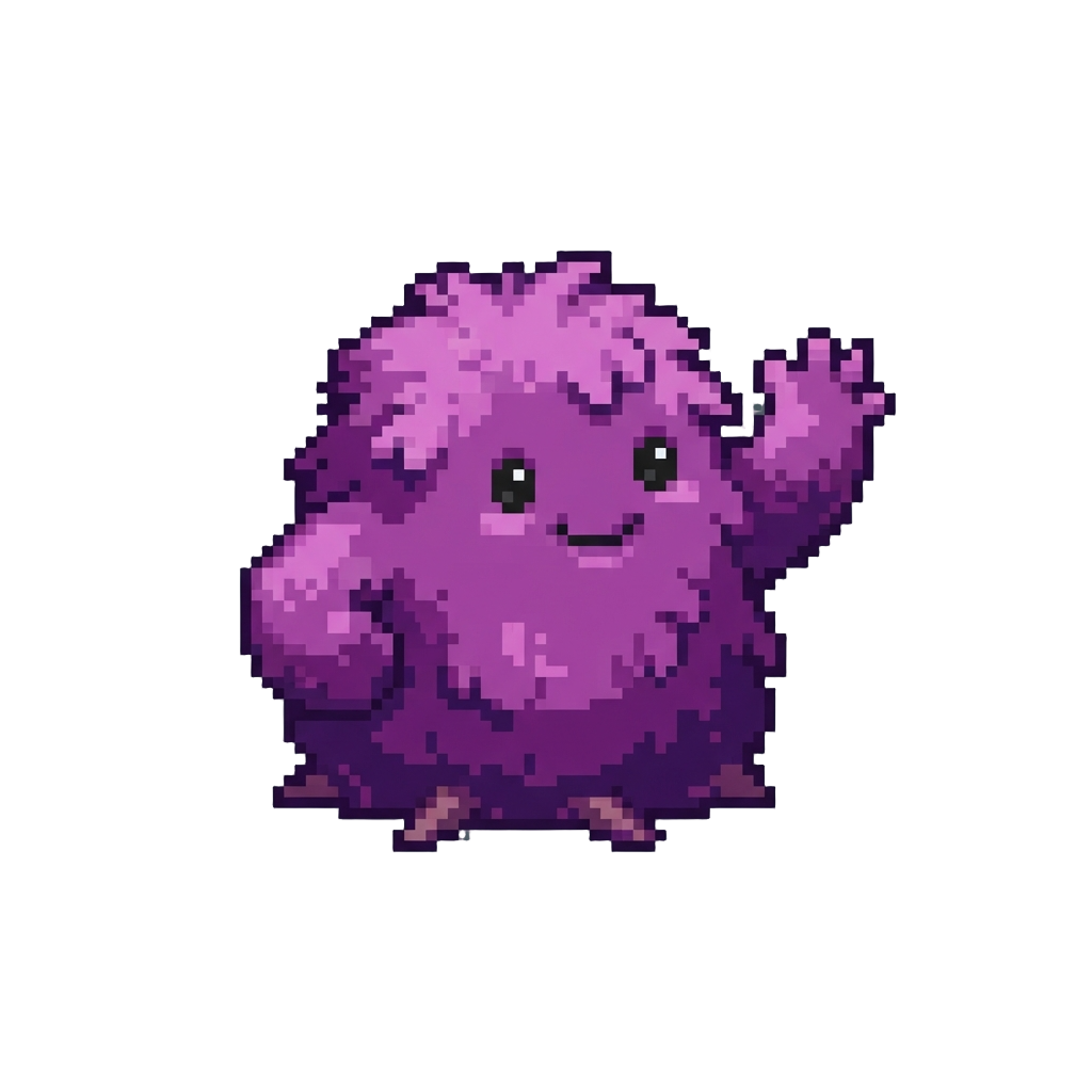 A Cute Fuzzy Purple Mold Waving Enthusiastically