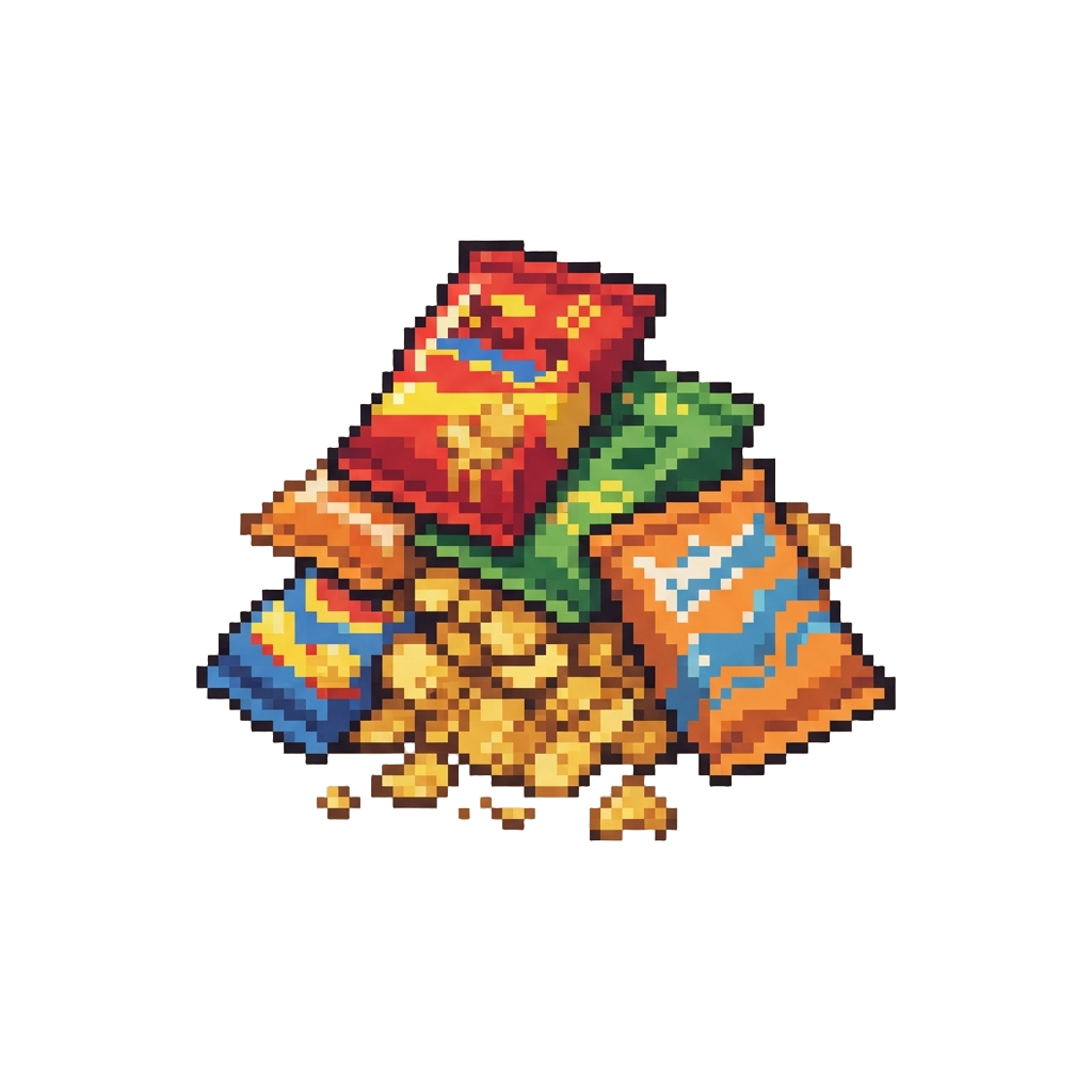 A Huge Pile of Snack Bags and Potato Chips