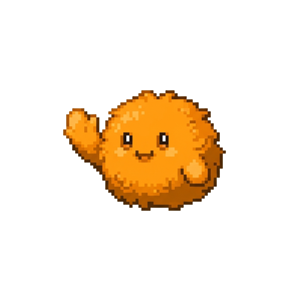 A Bright Orange Mold Puff Waving Happily