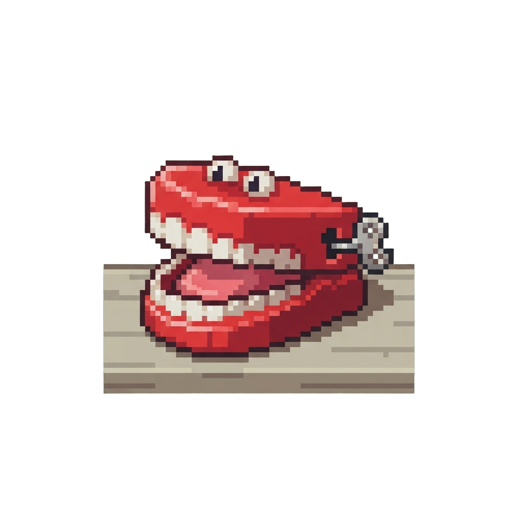A Wind-up Chatter Mouth Toy Clacking Incessantly on the Table