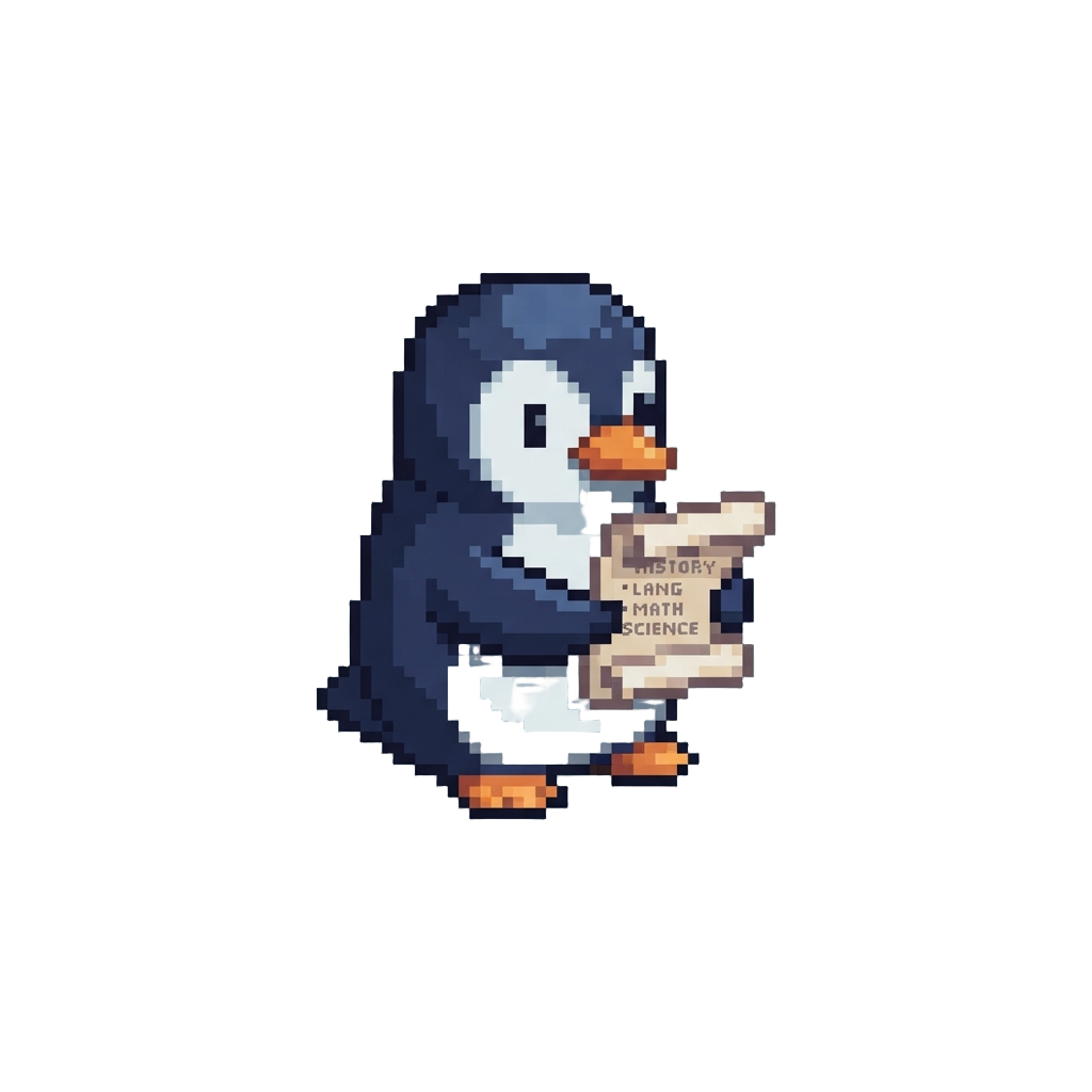 A Tiny Penguin Holding a List of Casual Study Topics