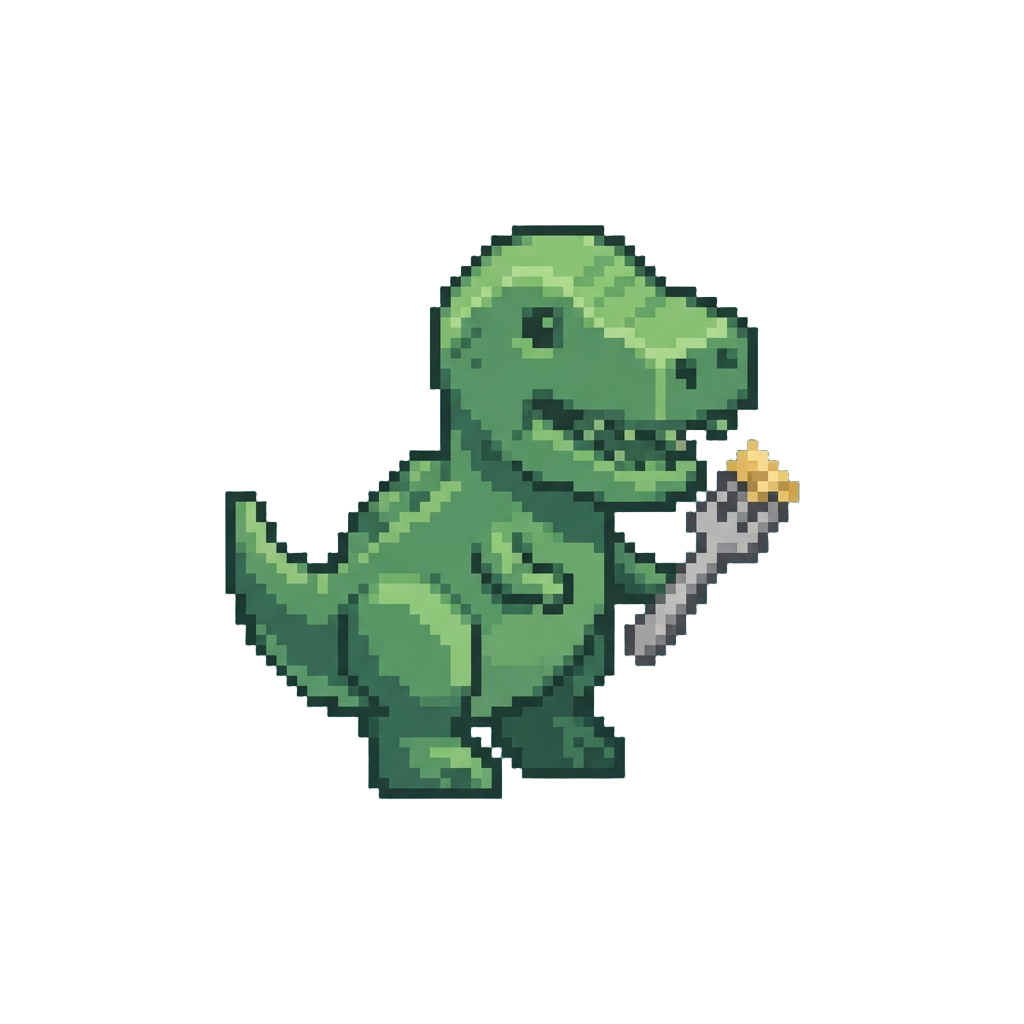 A Giant Plastic T-rex Trying to Eat with a Tiny Fork