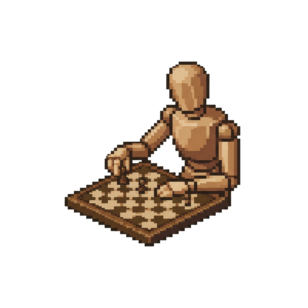 A Calm Wooden Mannequin Setting Up a Chessboard