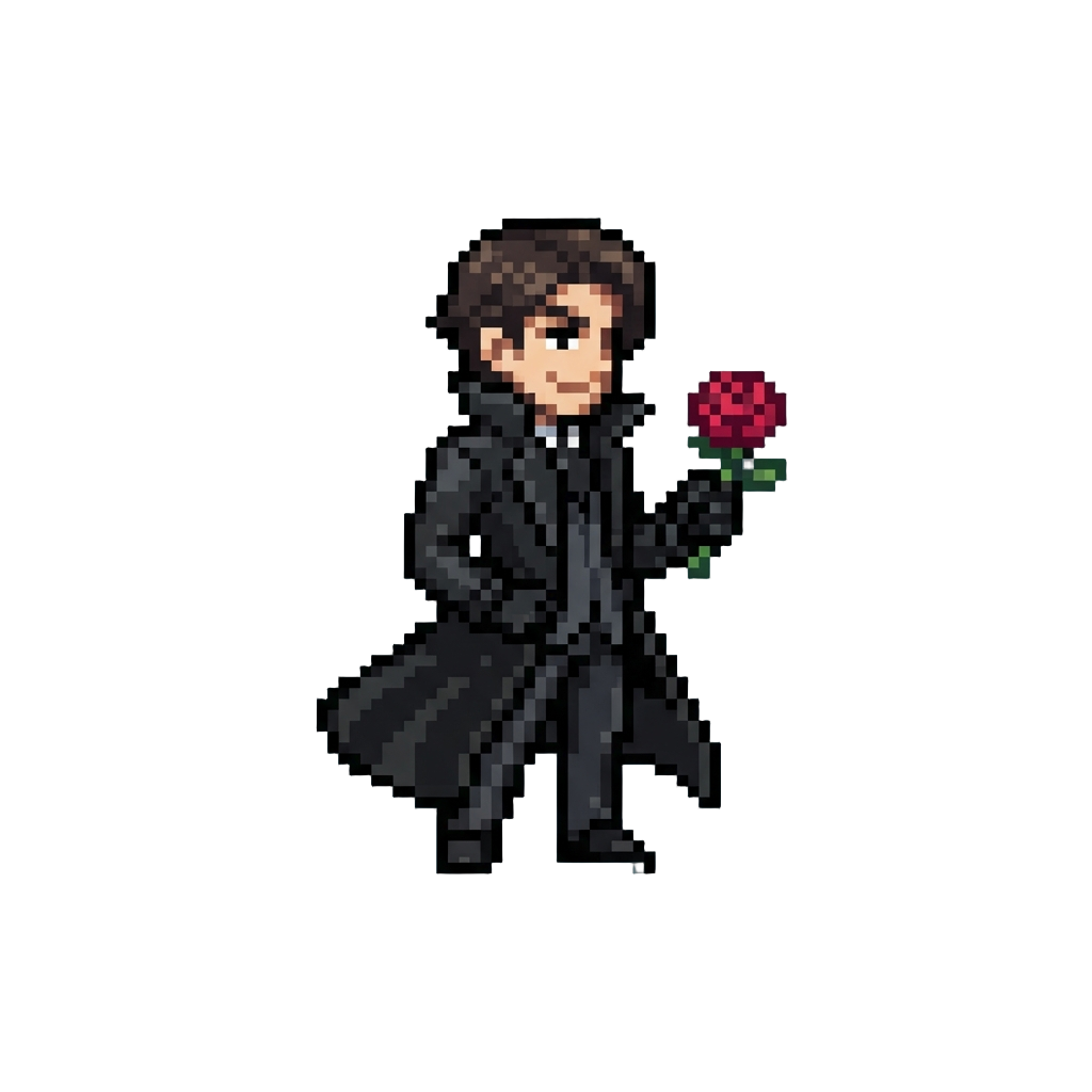A Sleek Dashing Spy Figure with a Crimson Rose