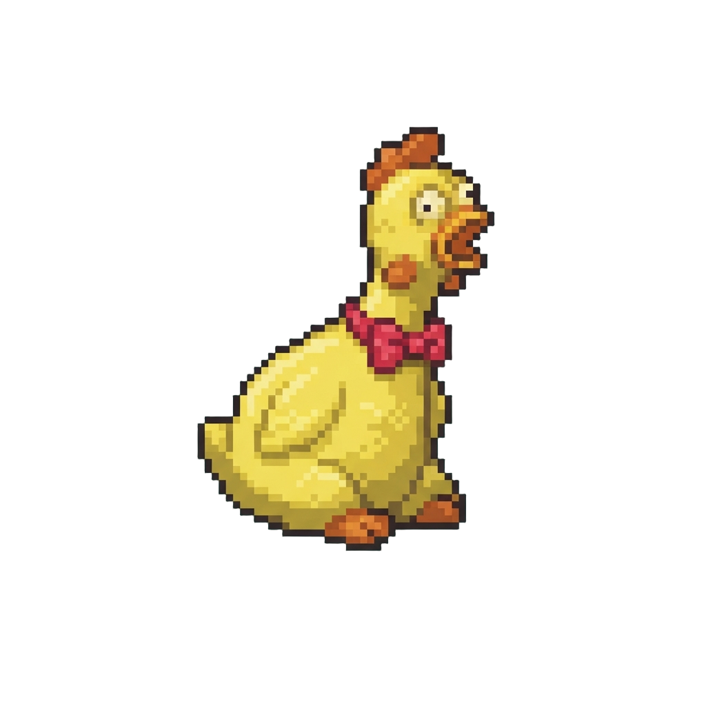 A Chaotic Rubber Chicken Wearing a Tiny Silk Bow Tie