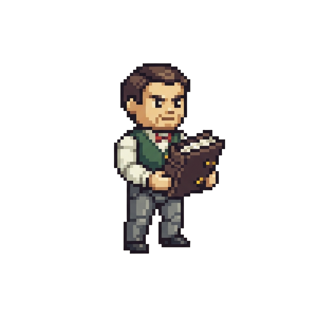 A Serious Toy Accountant Figure Carrying a Ledger