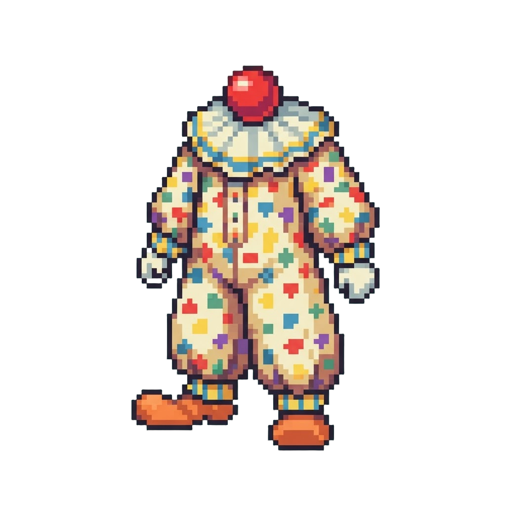 A Colorful Polka-dot Clown Suit with a Red Nose