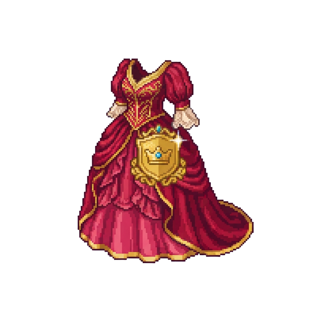 A Noble Queenly Gown with a Sparkling Royal Crest