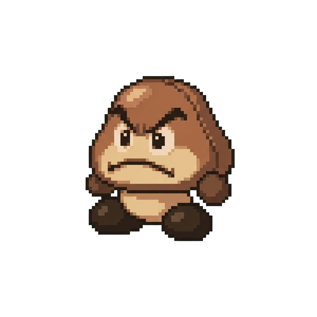 A Tiny Goomba Plushie with a Grumpy Face