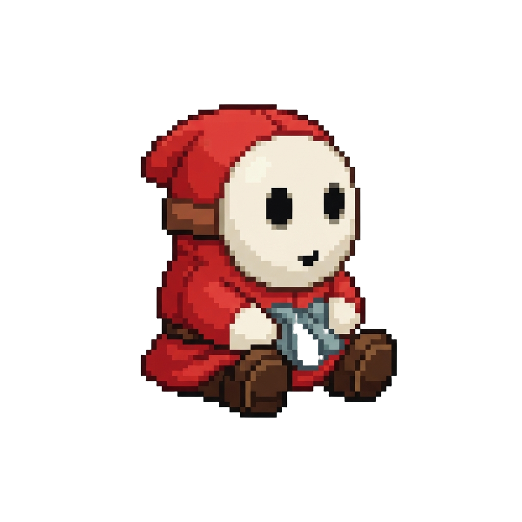 A Shy Guy Plushie with a Round White Mask