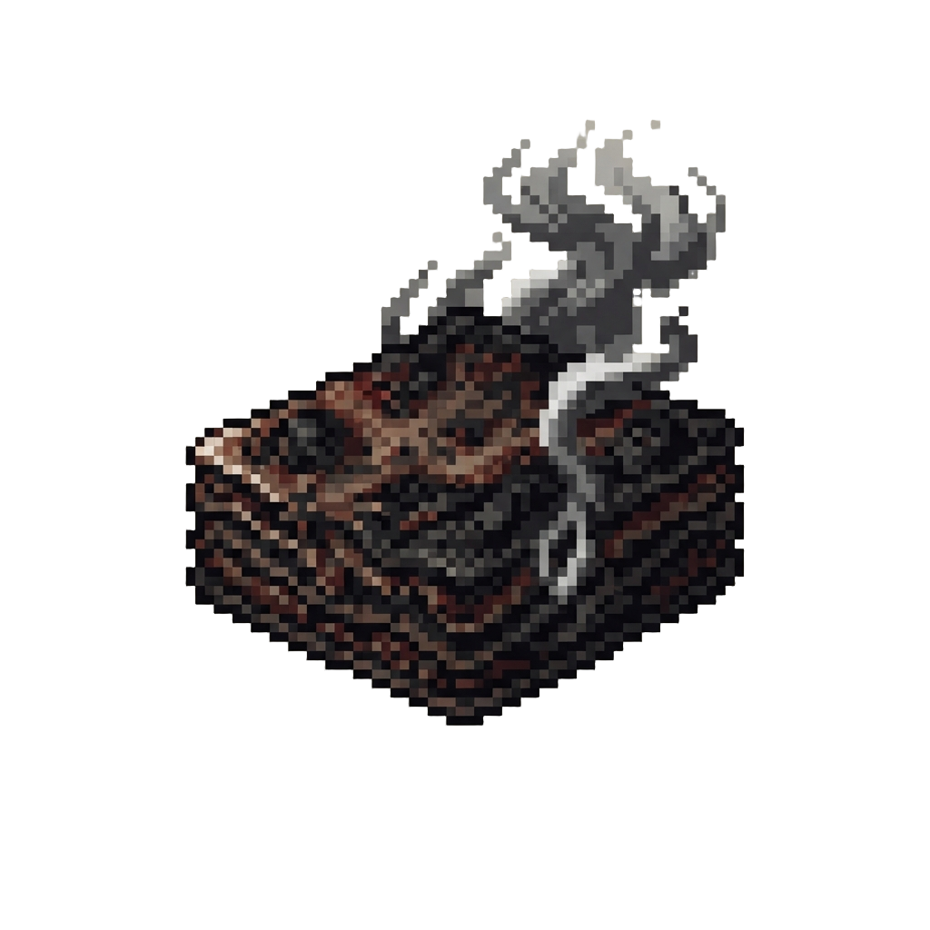 A Pitch-black Burnt Lasagna Slice Smoking Heavily