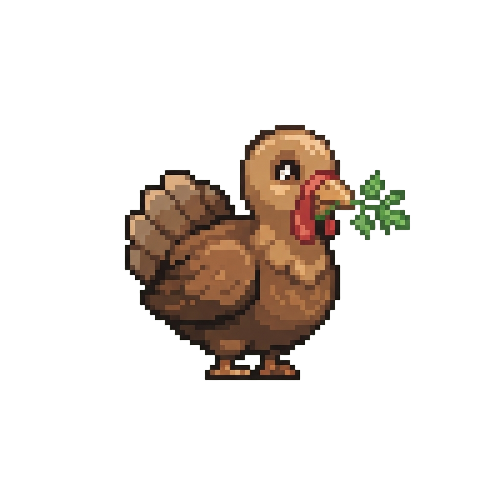 A Happy Little Turkey Offering a Small Sprig of Parsley