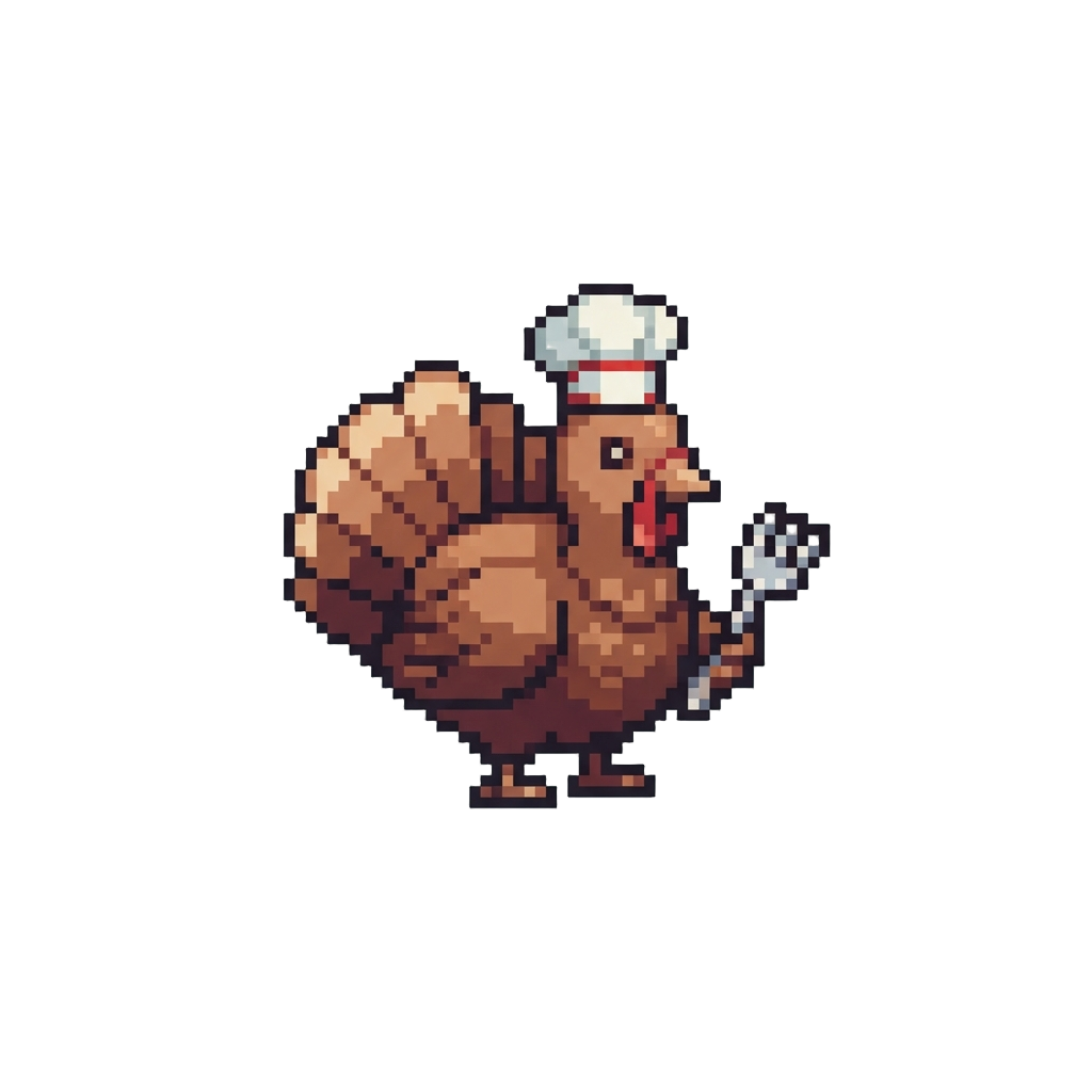 A Little Turkey Wearing a Miniature Chef Hat Holding a Fork