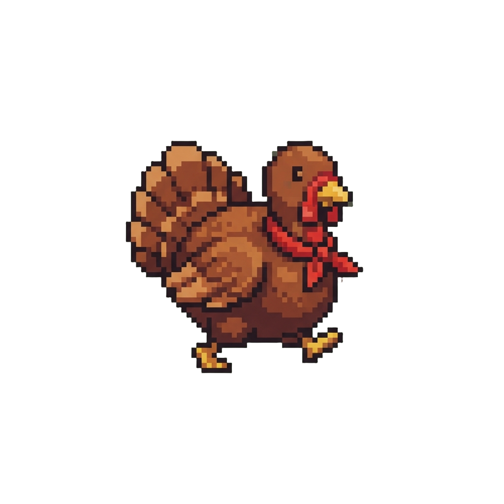A Cute Little Turkey with a Tiny Red Scarf Waddling Out Happily