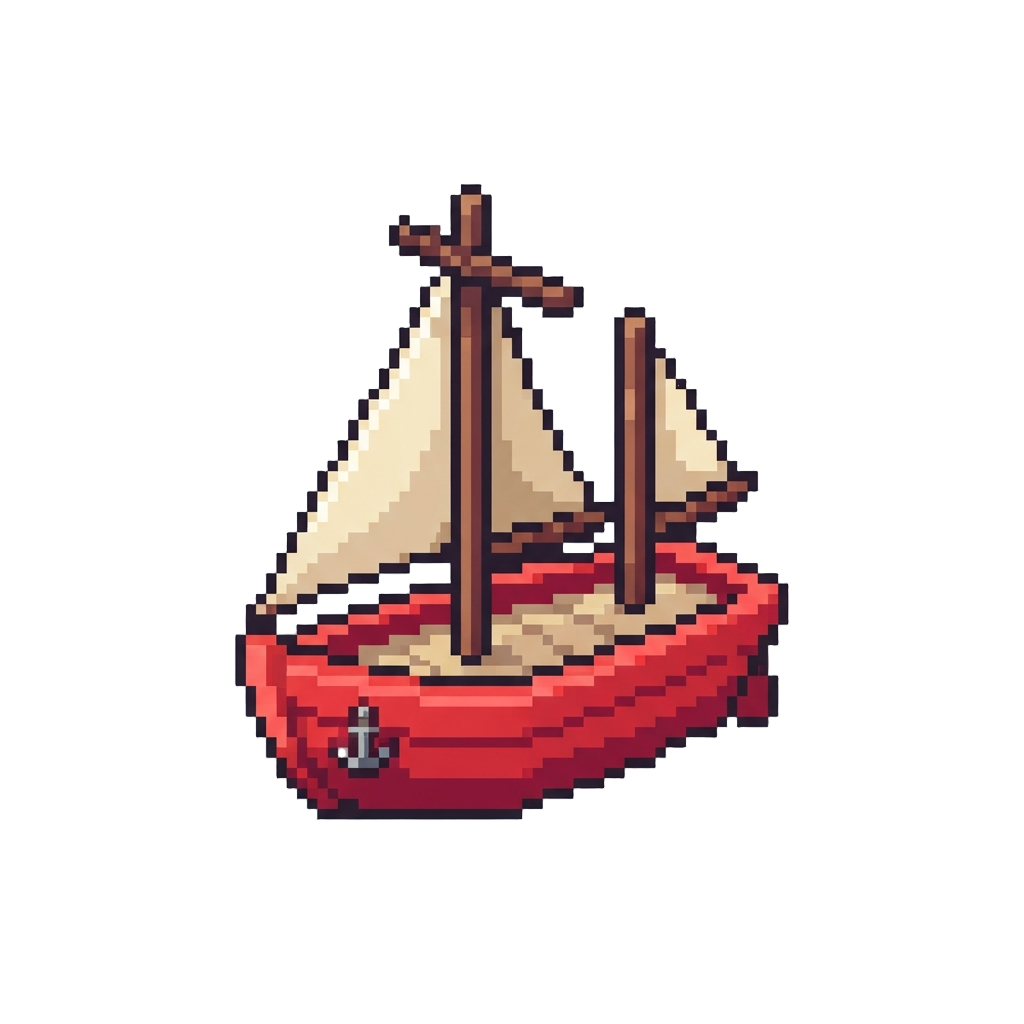 A Bright Red Toy Sailboat