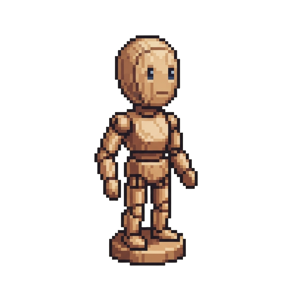 A Wooden Mannequin Clone with Painted Eyes