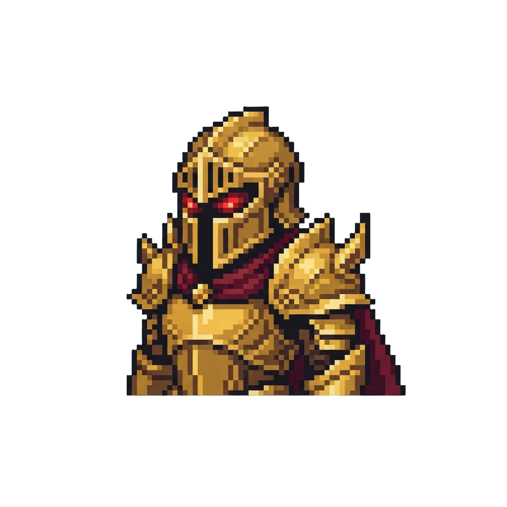 A Sinister Golden-armored Identical Twin with Glowing Red Eyes
