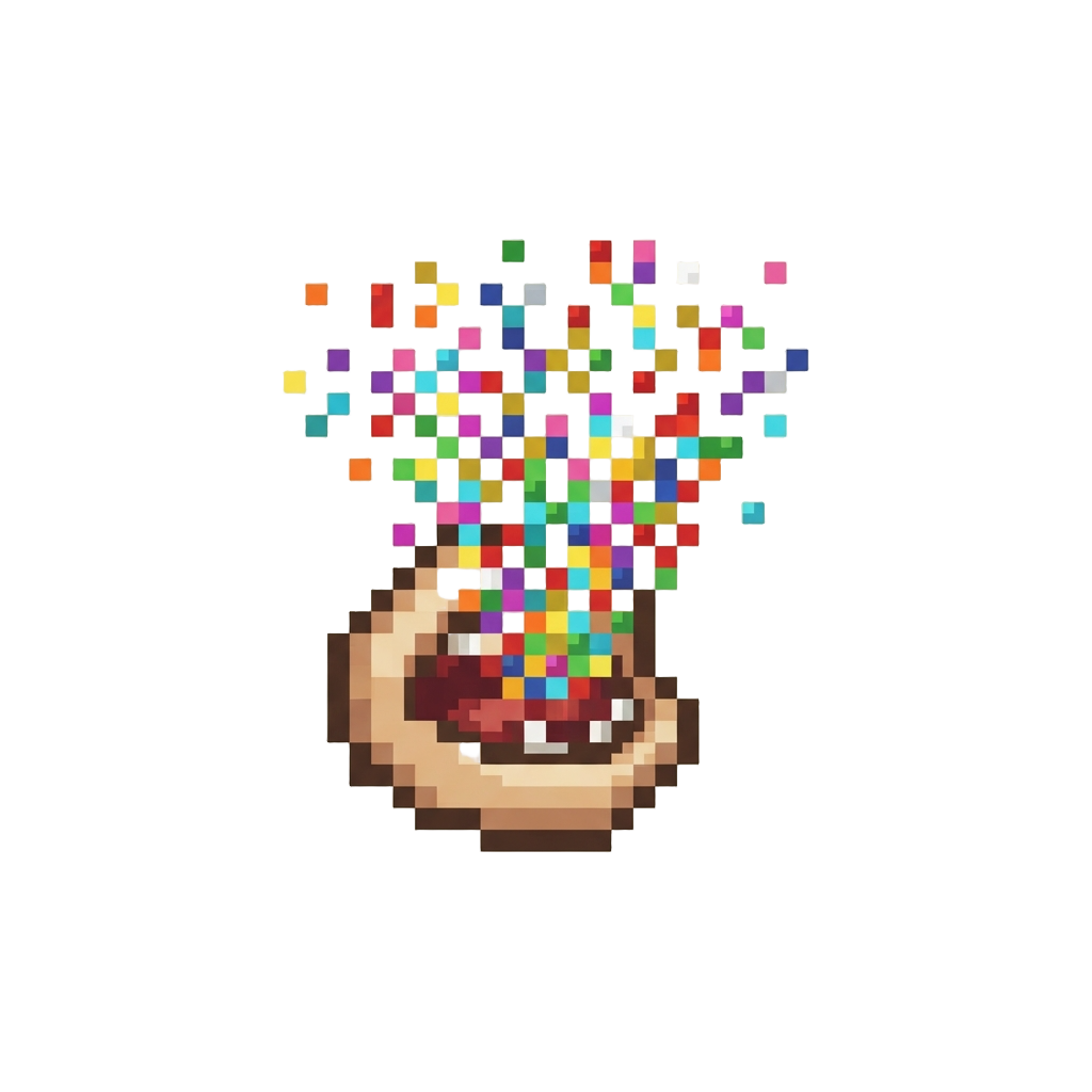 A Fountain of Harmless Festive Rainbow Confetti Blasting From Mouth
