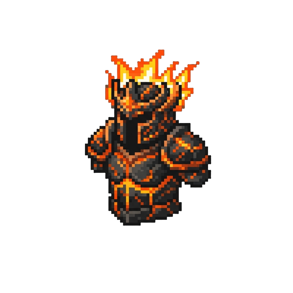 A Hyper-dense Volcanic Magma Armor with Flaming Crown Flares