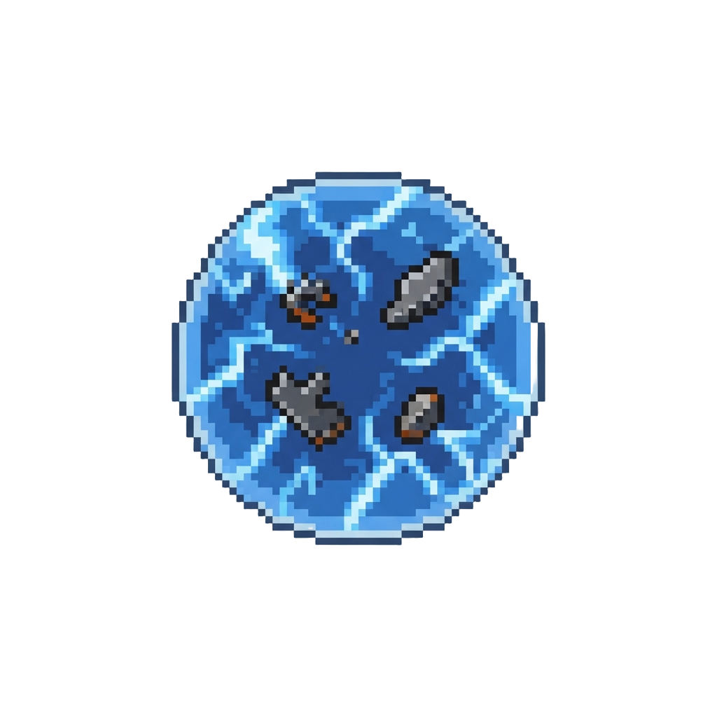 A Electric Blue High-voltage Storm Field with Hovering Debris
