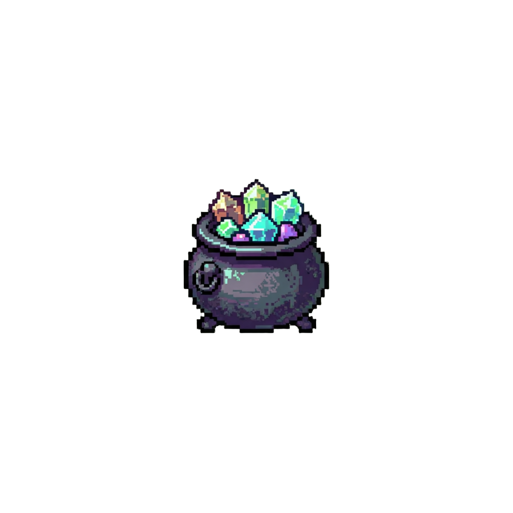 A Shimmering Witch's Cauldron Filled with Glowing Gems