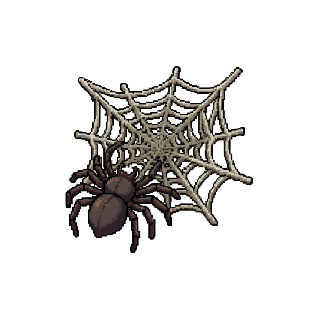 A Clump of Sticky Cobwebs and Fake Spiders