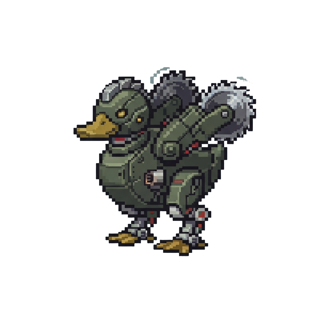 A Giant Mech Duck Monster with Spinning Sawblades
