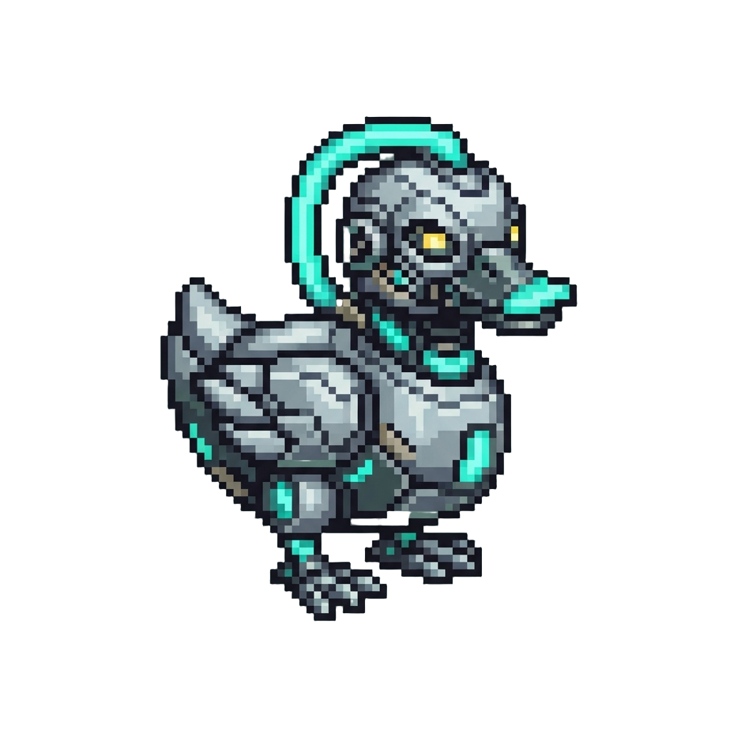 A Cybernetic Giant Duck Monster with Glowing Neon Tubes