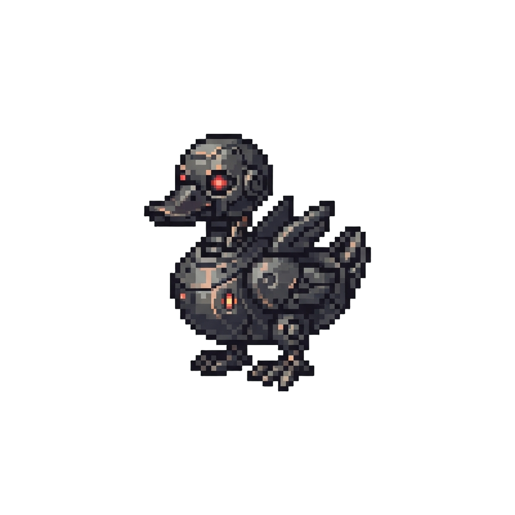 A Shadowy Dark-iron Robot Duck Monster