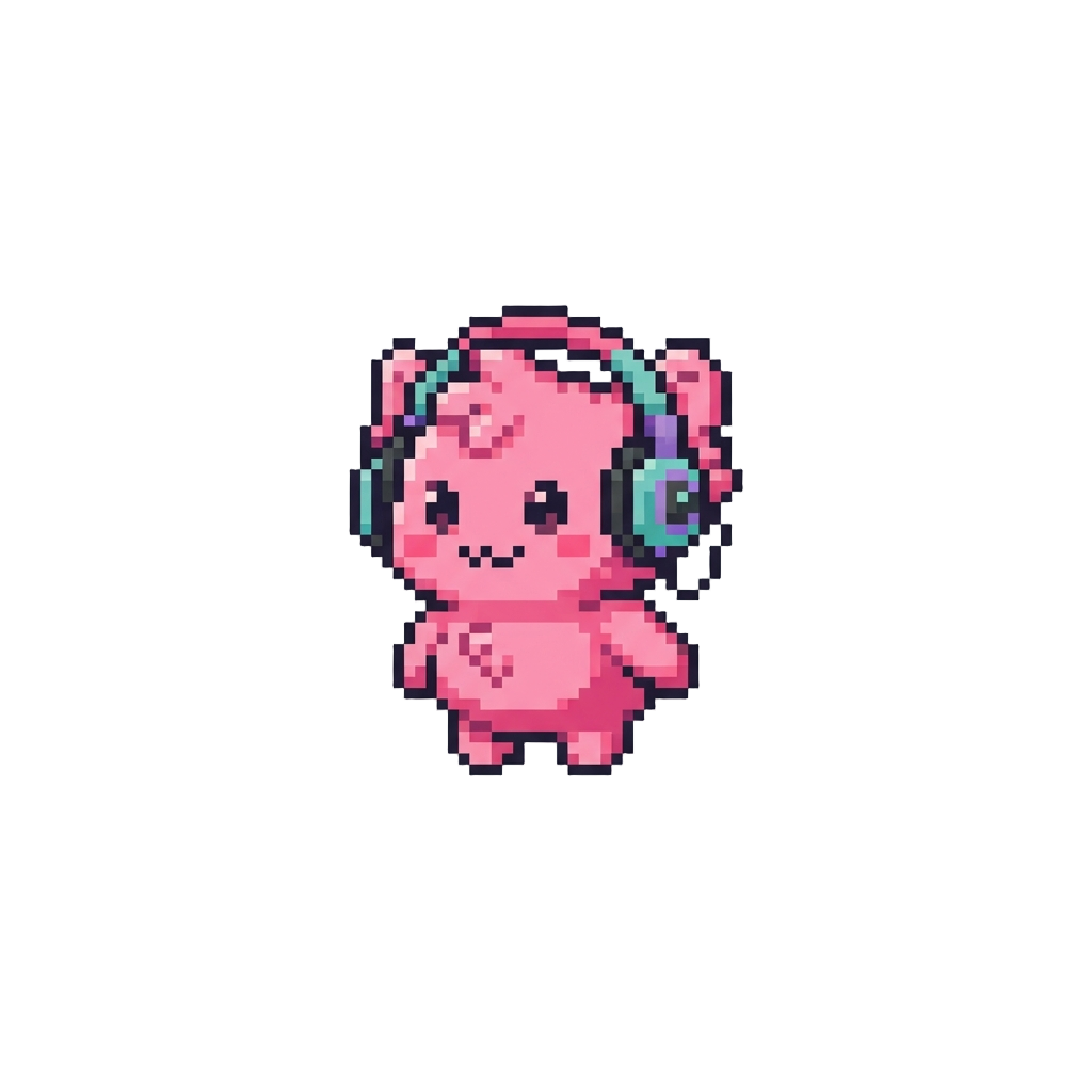 A Cute Pink Sprunki Wearing Mini Headphones