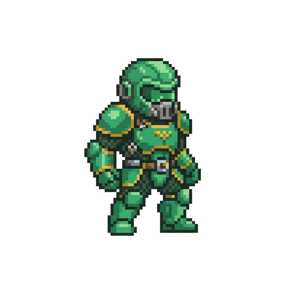 A Vibrant Emerald-green Armored Hero Suit