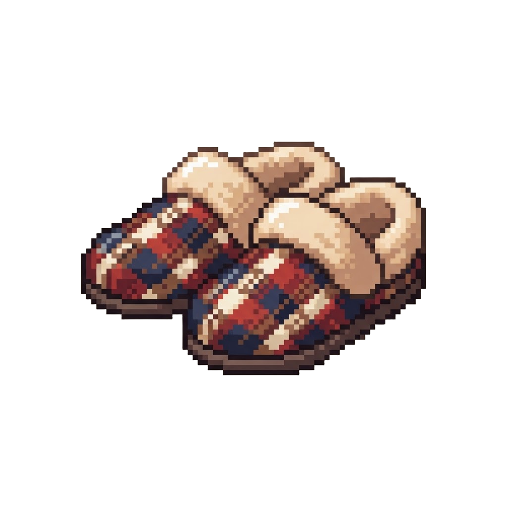 A Pair of Fluffy Plaid Slippers