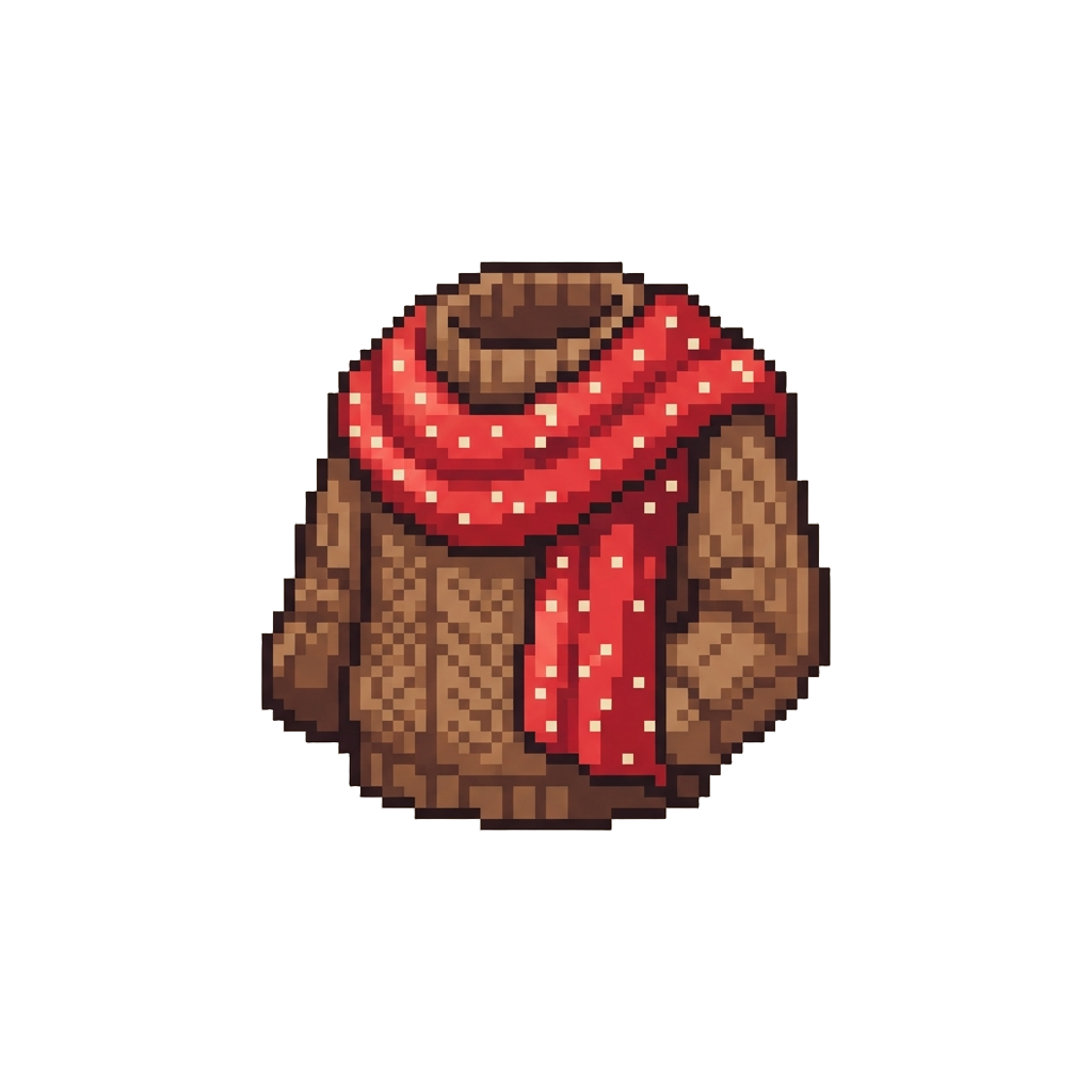 A Polka-dot Red Scarf and Brown Sweater
