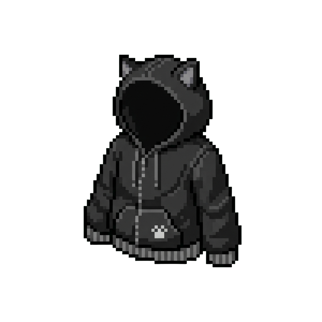 A Cute Black Cat Hoodie with Tiny Felt Ears