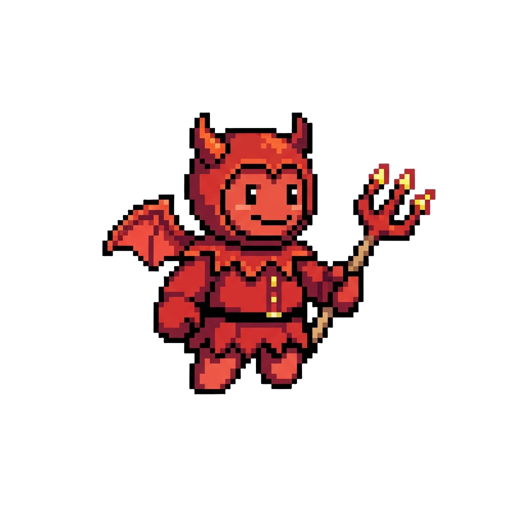 A Goofy Devil Costume with a Pitchfork and Tiny Wings