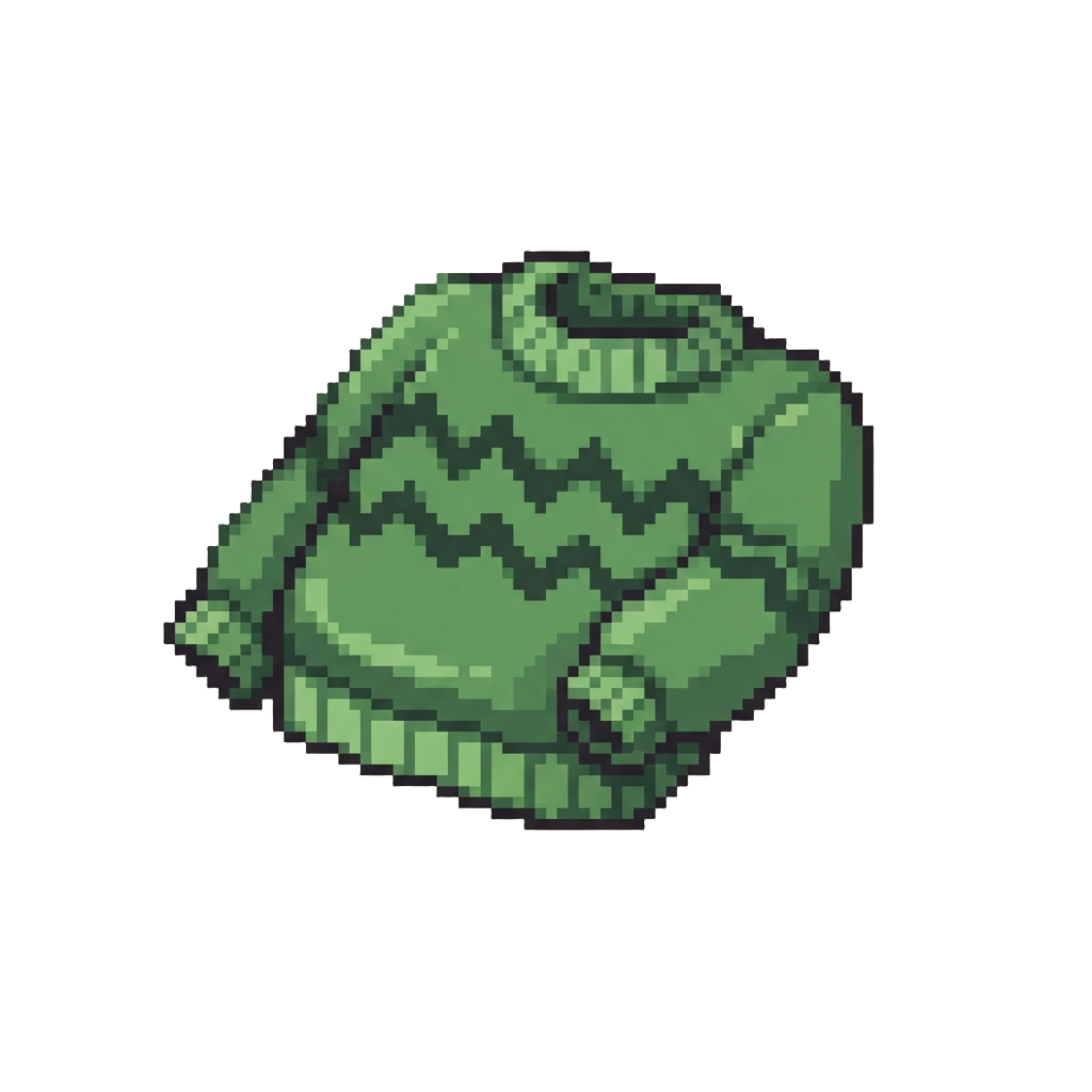 A Simple Green Sweater with Dark Green Zigzags