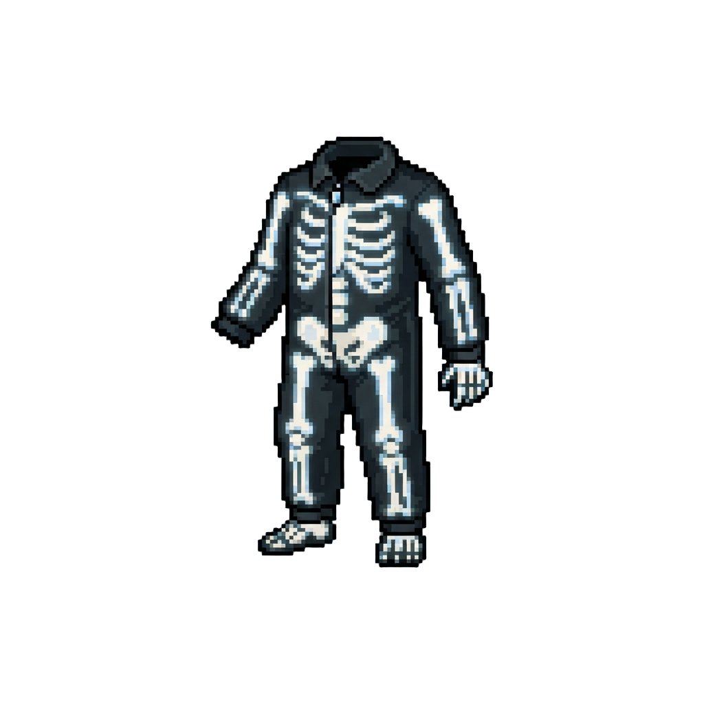 A Retro Skeleton Jumpsuit with Glowing Bone Paint