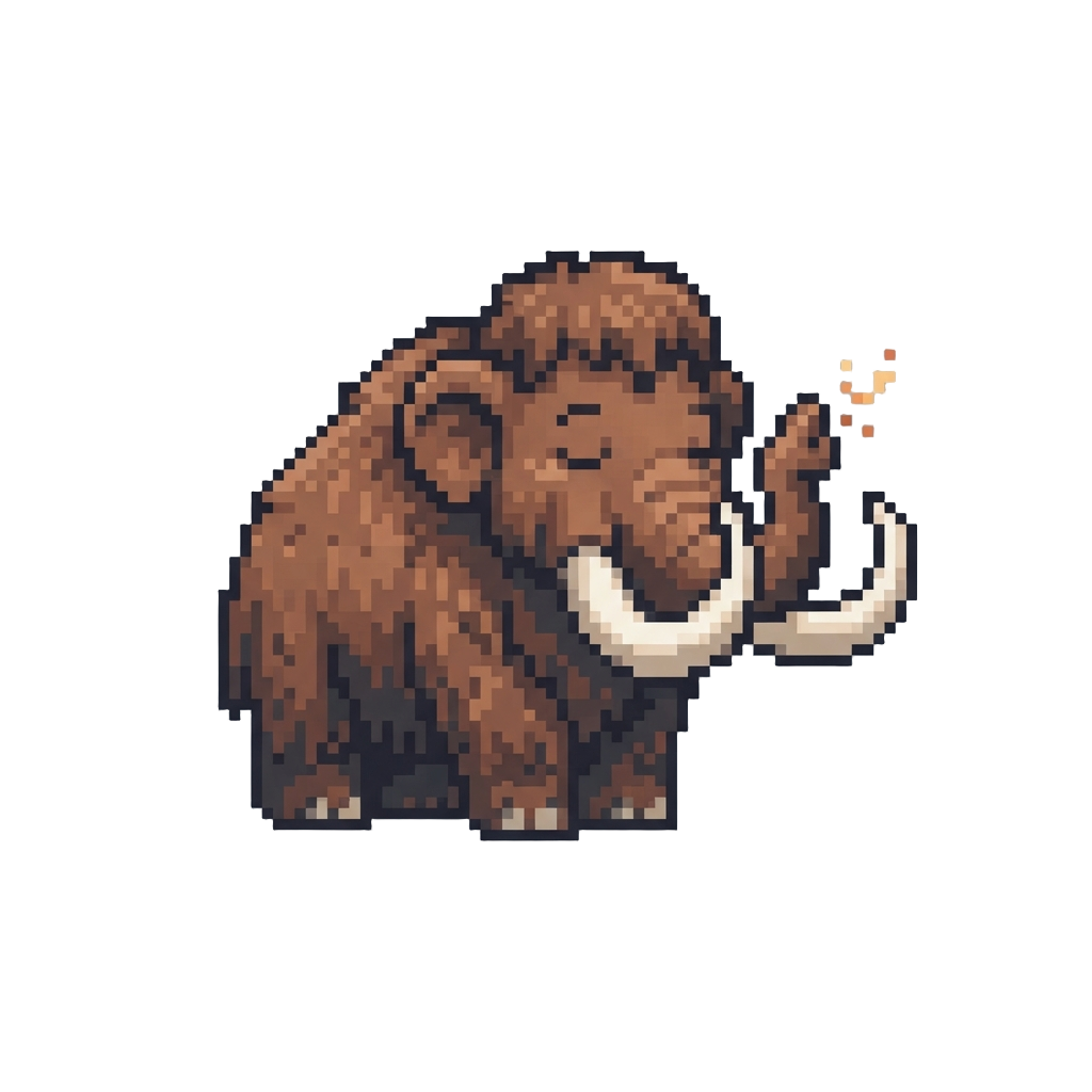 A Sleepy-eyed Woolly Mammoth Giving a Gentle Warm Trumpet