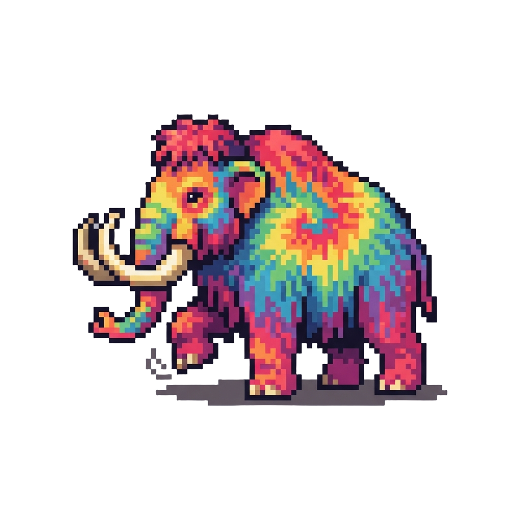 A Vibrant Tie-dye Rainbow Woolly Mammoth Stamping Its Feet